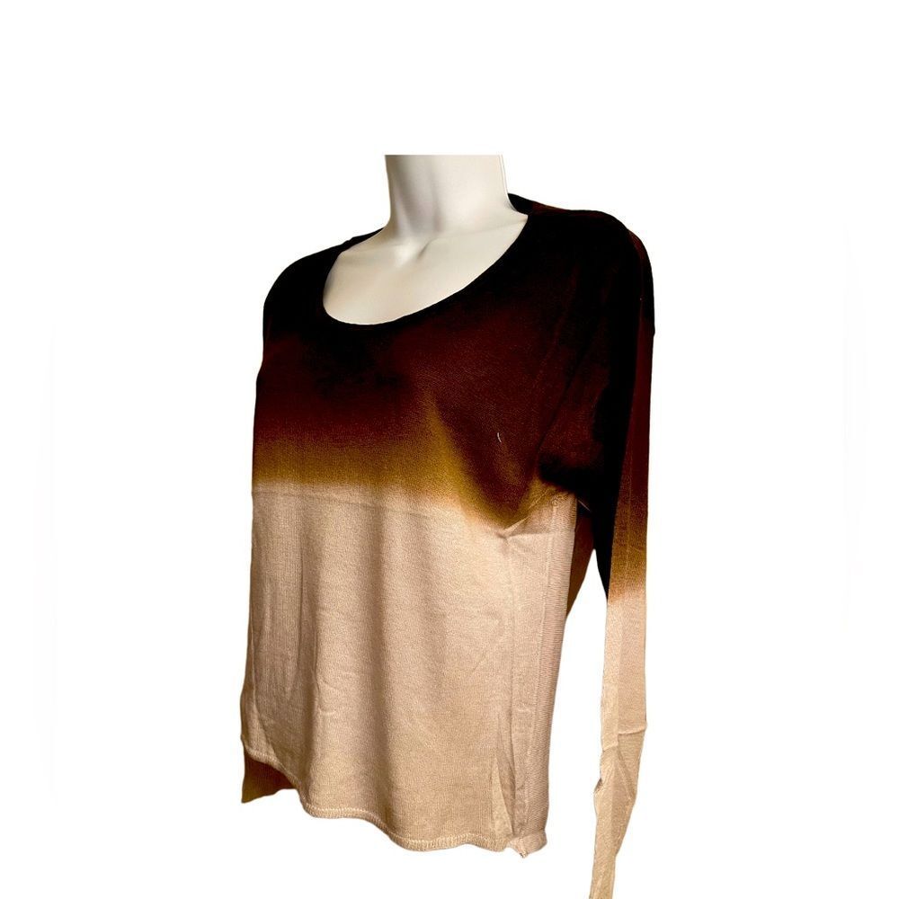 Brown and Grey Ombre Side Slit Lightweight Sweater